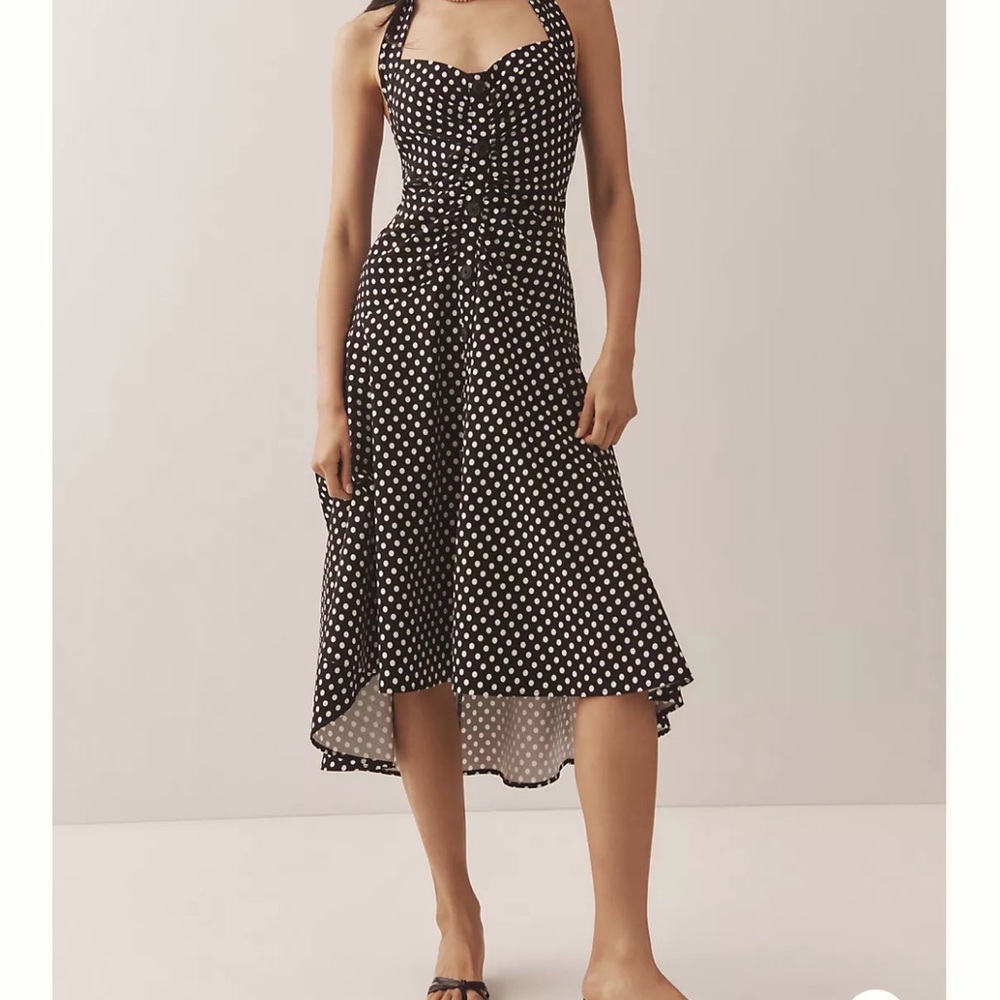 Maeve Black and White Polka Dot Midi Dress
